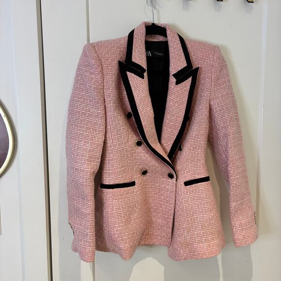 Zara Pink Tweed Double Breasted Structured Blazer XS - Picture 6 of 9
